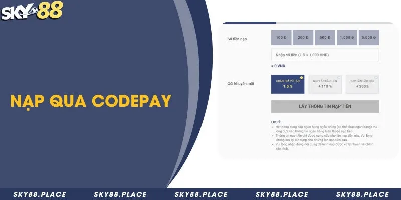 Gửi tiền vào nhà cái thông qua phương thức codepay