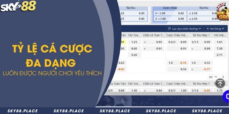 Tỷ lệ cá cược đa dạng luôn được người chơi yêu thích